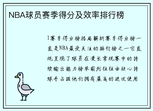 NBA球员赛季得分及效率排行榜